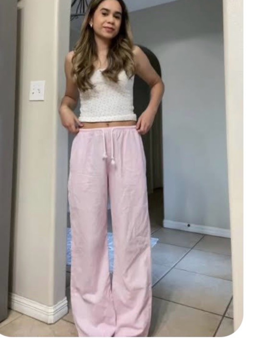 Brandy Melville Pink Pinstripe Linen Wide Leg Elastic-Waist Pants Casual Sz OS